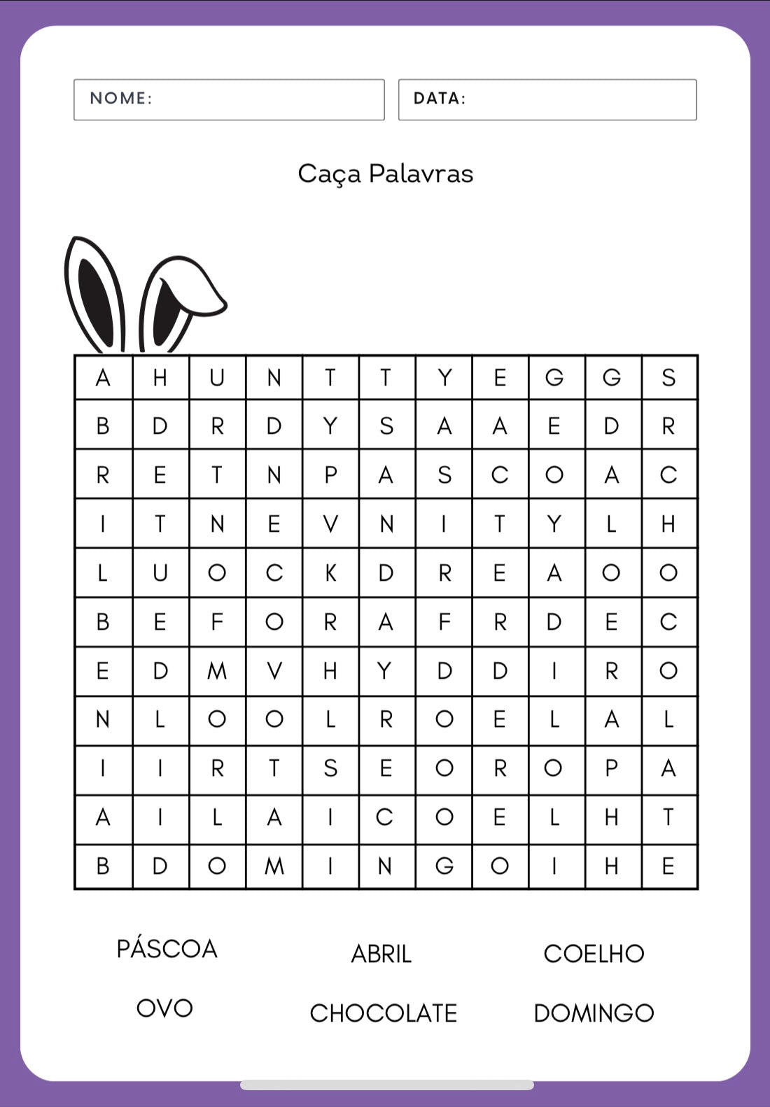Caderno de atividades para a Páscoa